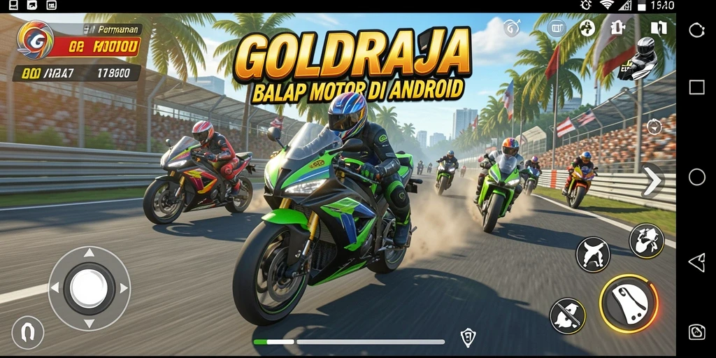 Screenshot GOLDRAJA menampilkan aksi balap motor yang seru dan grafis yang menawan.