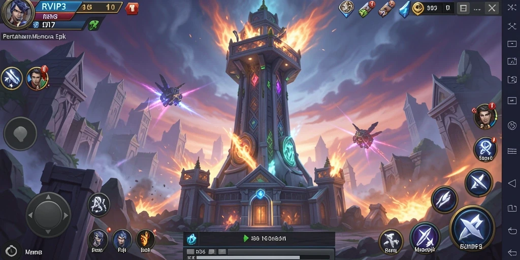Gameplay RVIP3 menampilkan menara yang strategis melawan gelombang musuh.