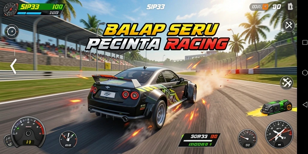 Screenshot utama SIP33 menampilkan balapan yang seru dan intens.